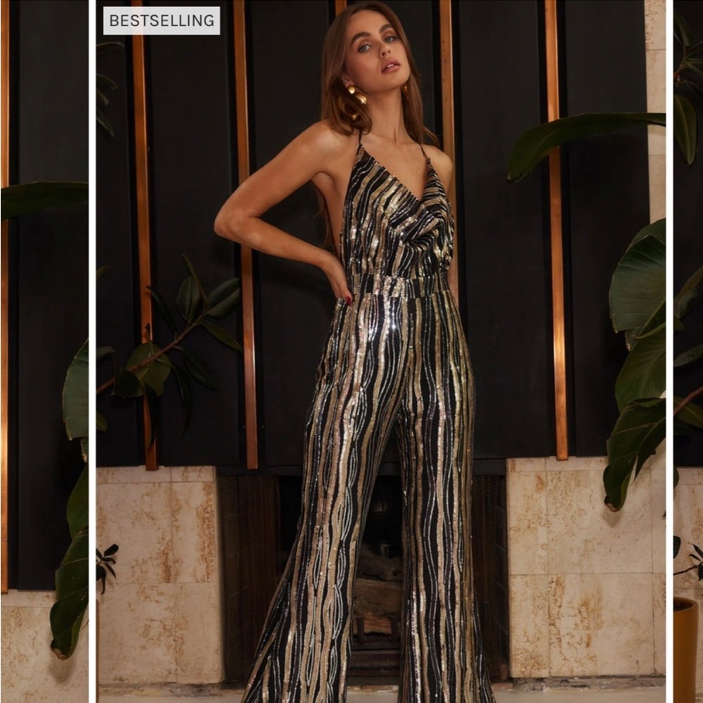 12th Tribe Revolution Black & Gold Sequin Jumpsuit